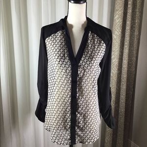 Black/Grey Sheer Print Button Down Shirt